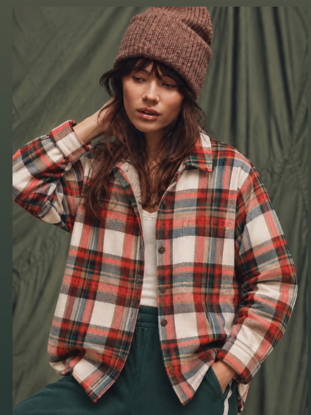J Crew Plaid Button-Front Sherpa Flannel Shirt Jacket - Red Multi retail $118